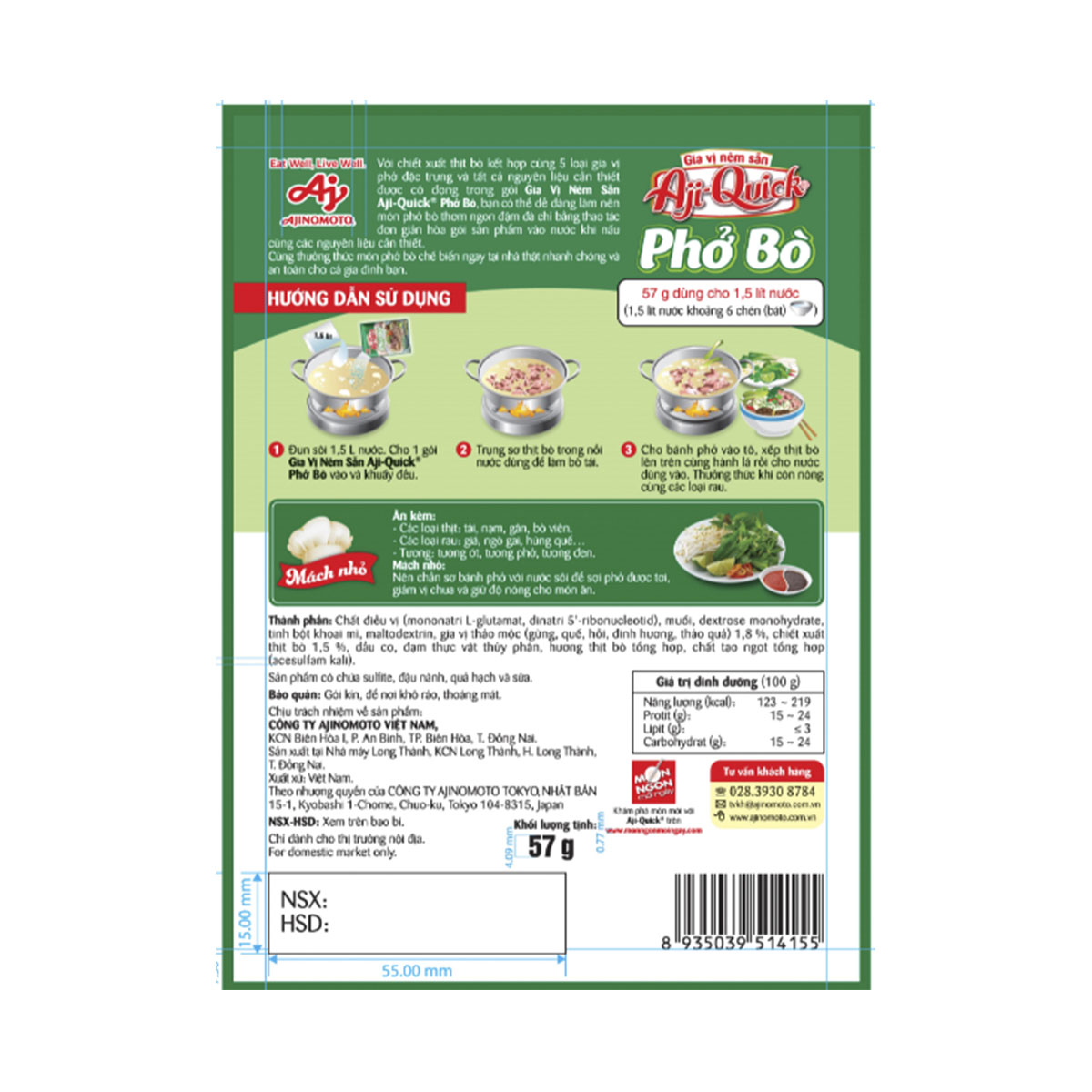 Lốc 6 gói Phở Bò Aji-Quick 57g