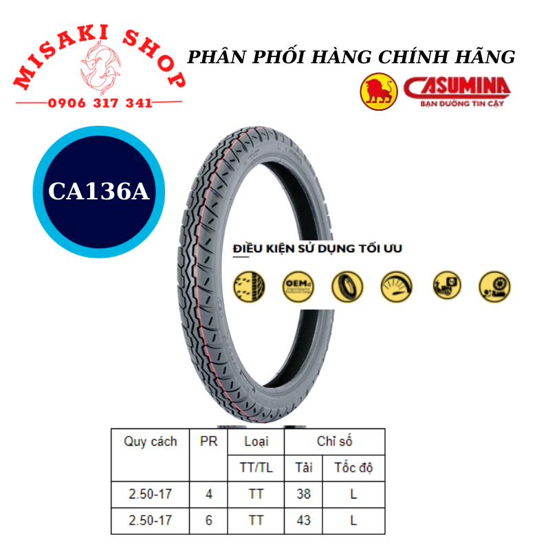 Vỏ lốp xe máy gai wave phổ thông | wave/dream/blade/sirus/taurus | casumina chính hãng