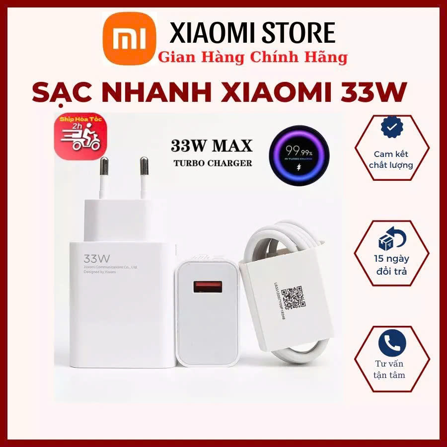 Bộ Sạc Xiaomi TGDD ,Xiaomi LazMall Store ,Củ Sạc Nhanh Xiaomi 33W Kèm Dây Type C -Bộ Sạc Nhanh MiHom