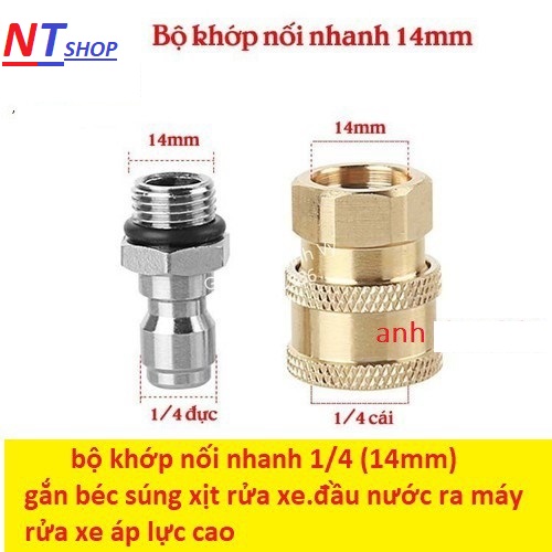 Đầu nối nhanh - Khớp nối nhanh béc s.úng xịt của máy rửa xe - Đầu cái nối nhanh 1/4 - Ren nối s.úng 14mm