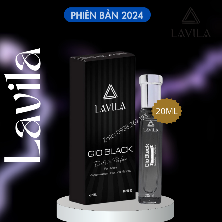 Nước hoa nam thơm giữ mùi lâu 24h LAVILA Gio Black phong cách hiện đại, sang trọng, lôi cuốn, lưu hương cực lâu từ 8-12 tiếng 15ml - Nước Hoa Lavila Chính Hãng