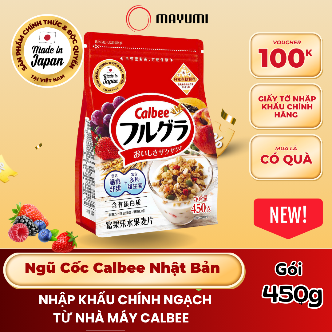  Ngũ cốc Calbee Nhật Bản Gói 450g Đỏ Vị Nhiều Trái Cây Ăn Sáng Dinh Dưỡng MAYUMI VIETNAM  DATE XA T09 2026  