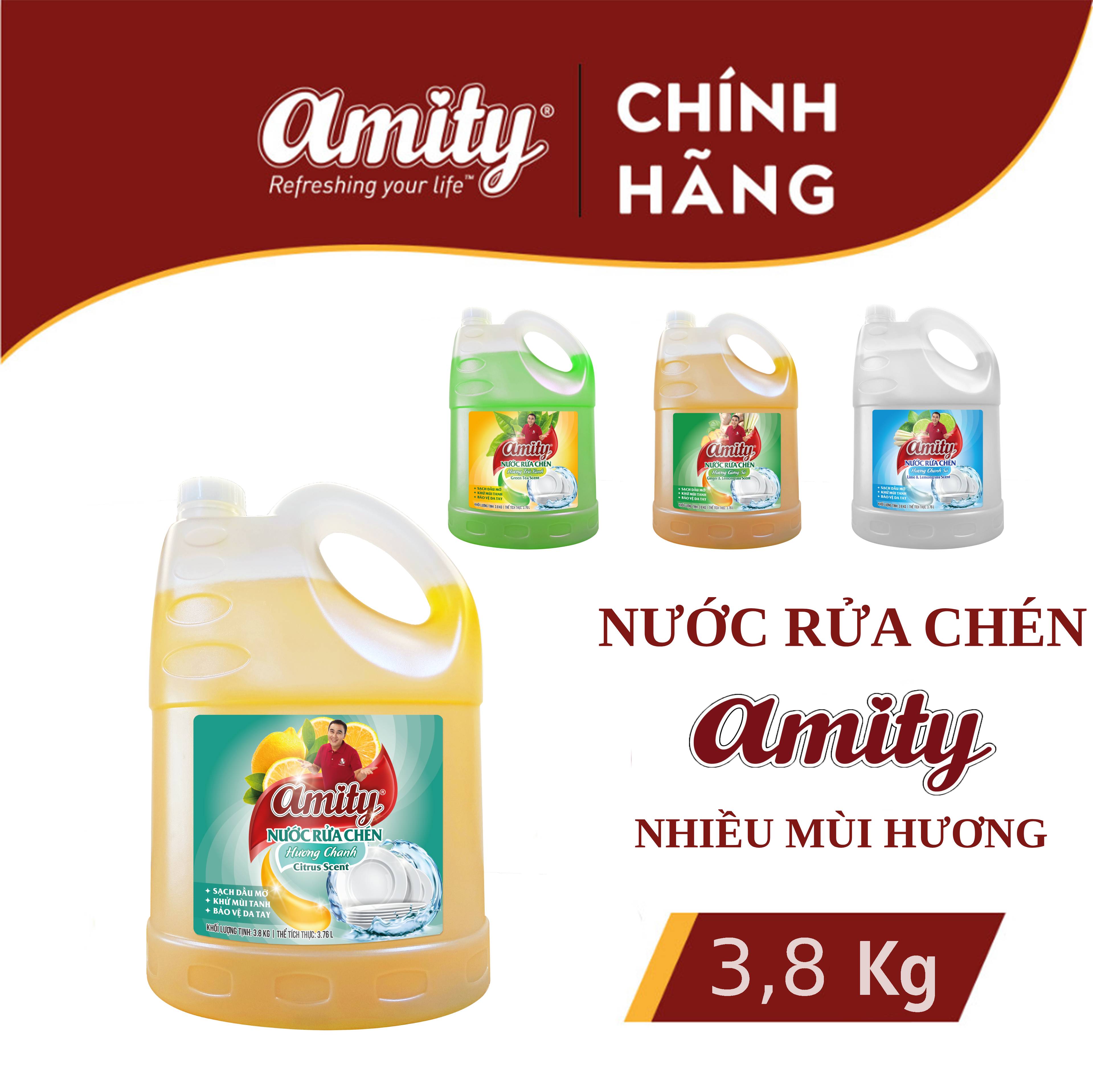 Nước rửa chén amity can 3.8kg - nhiều mùi hương