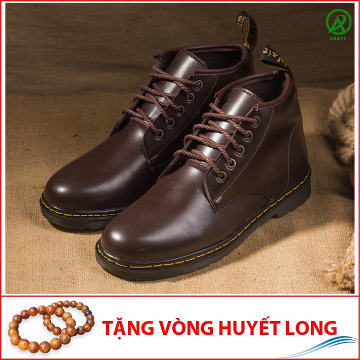 Giày Boot Nam Cổ Lửng Đế Khâu Da Trơn Màu Nâu Phong Cách - M354-NAU(HL)- Kèm Vòng Gỗ Huyết Long  Vđẹp