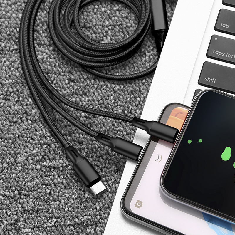 Cáp sạc 3 đầu nhôm dây dù táo android typec