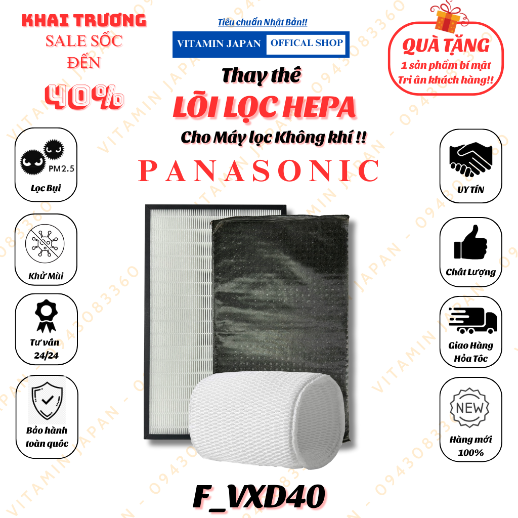 Màng lọc không khí Panasonic: F-VXD40 ,F-VXE40P, F-VXE40W,... Màng lọc Hepa, màng than hoạt tính, màng bù ẩm