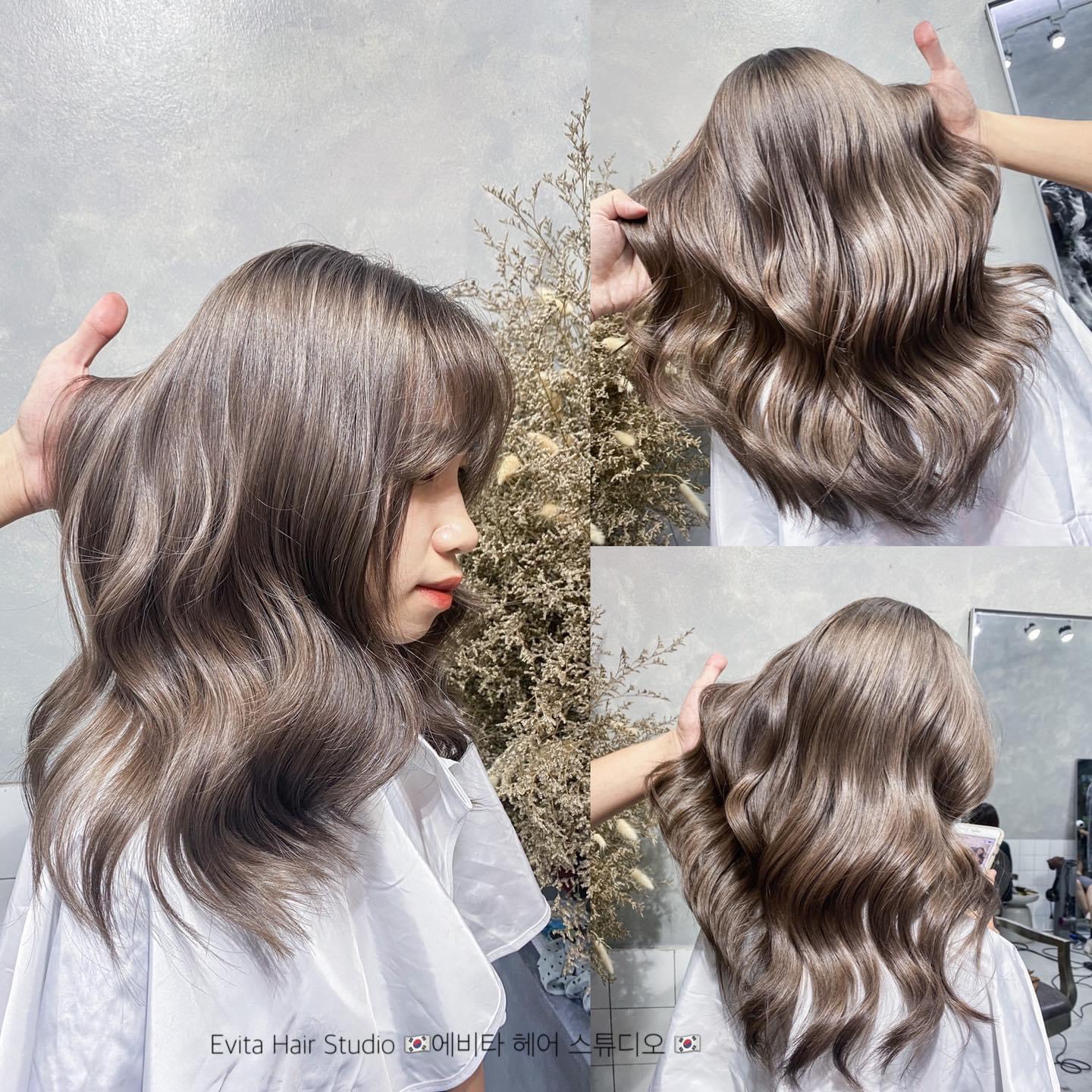 Thuốc nhuộm tóc màu Nâu khói sáng + Tặng trợ nhuộm, gang tay