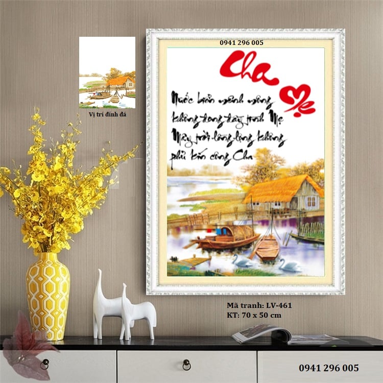 Tranh đính đá Cha Mẹ LV461 (70x50cm)- chưa đính đá