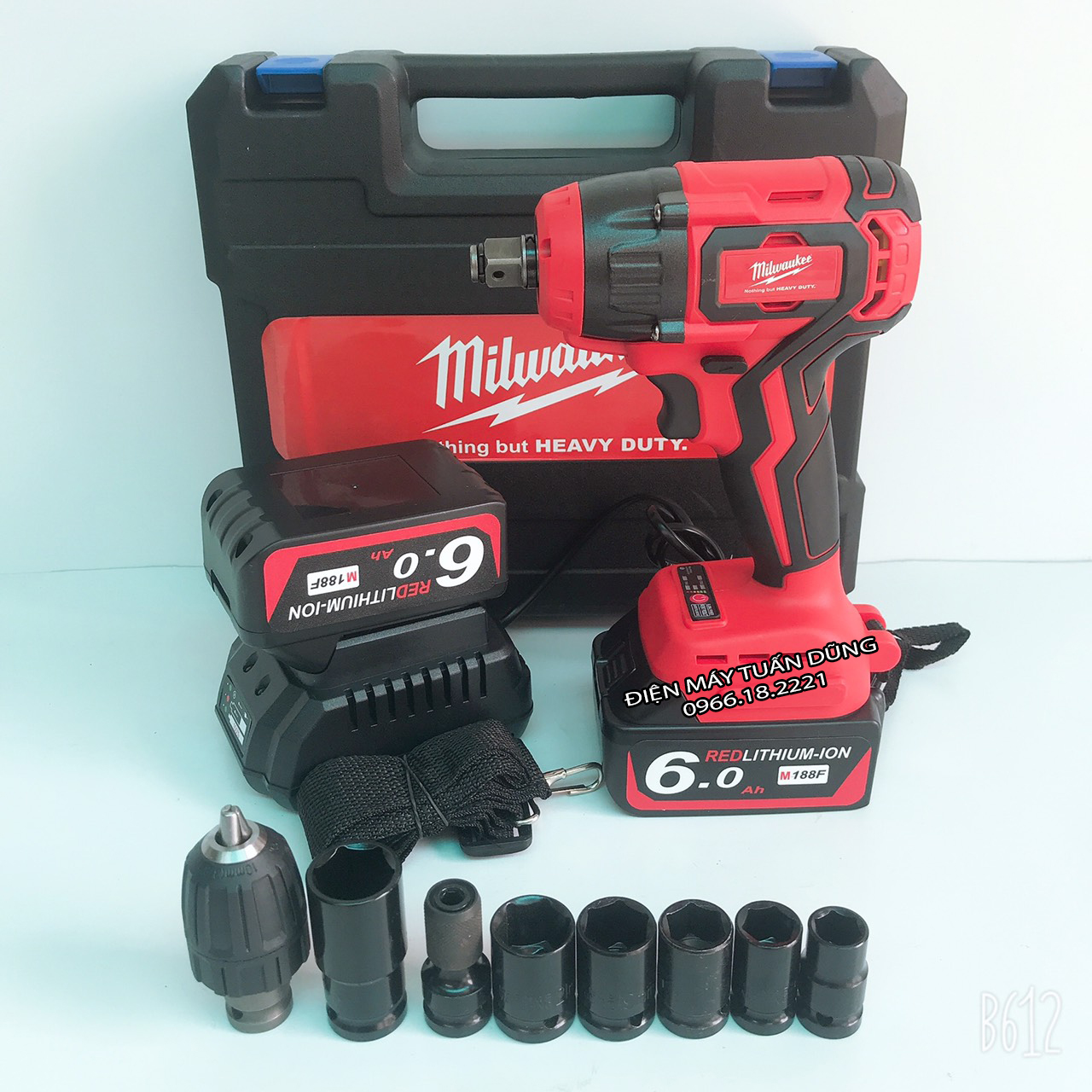 Máy siết bulong KHÔNG CHỔI THAN Milwaukee M188F KÈM 5 KHẨU + ĐẦU CHUYỂN VÍT + ĐẦU KHOAN - 3 Đèn led trợ sáng