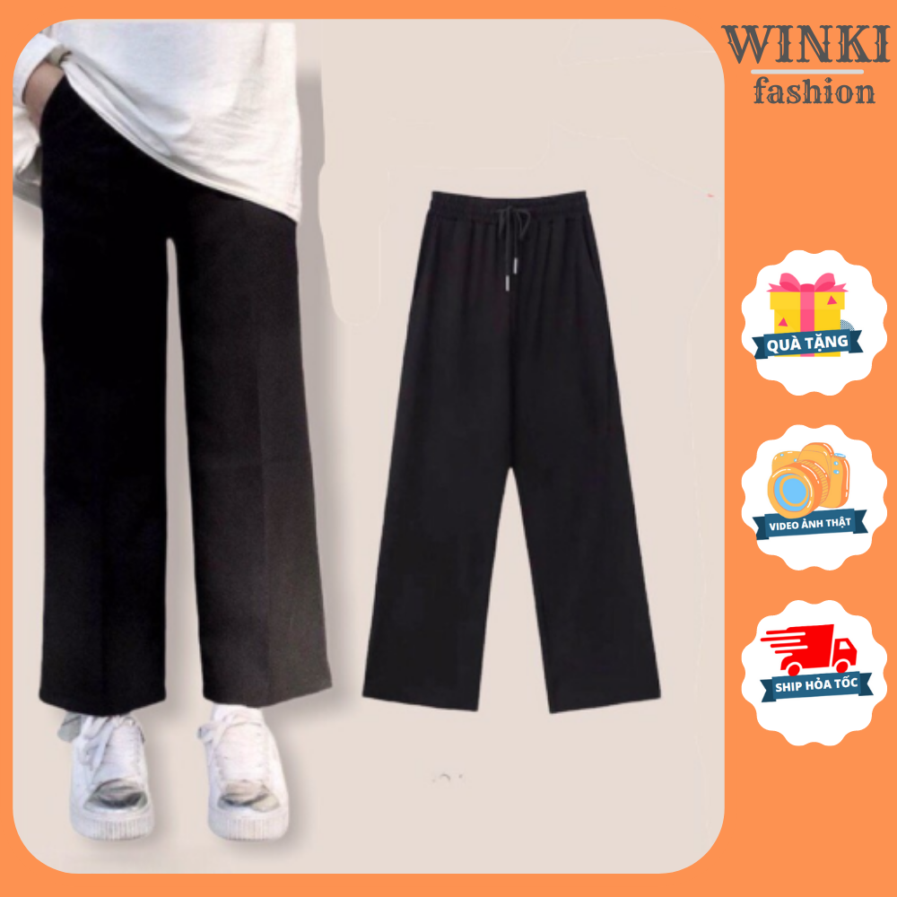 Quần ống rộng nữ WINKI, quần baggy ông suông cạp chun vải thun hàn phong cách hàn quốc
