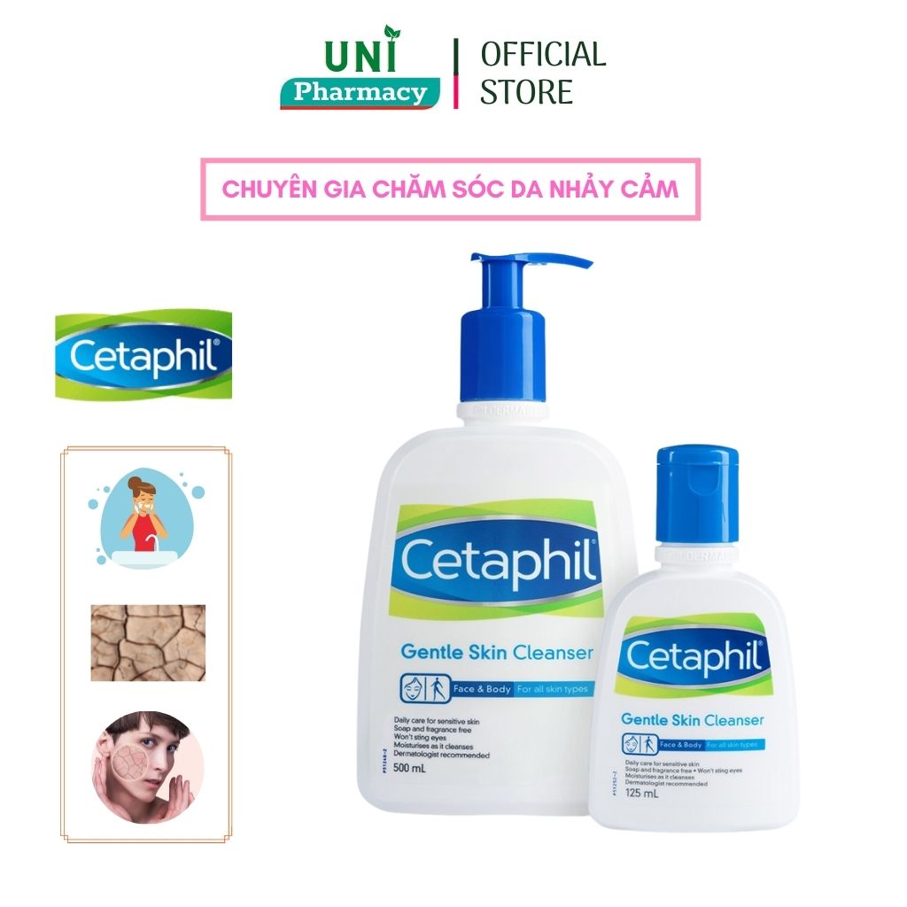 Sữa rửa mặt và tắm gội cetaphil gentle skin cleanser, làm sạch và dưỡng ẩm da chai 125ml, 500ml, 591ml