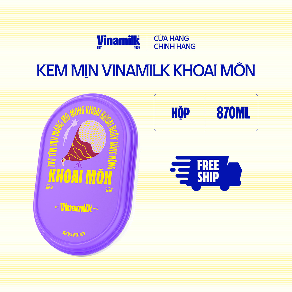 2 Hộp Kem Vinamilk Khoai Môn Hộp 870ml