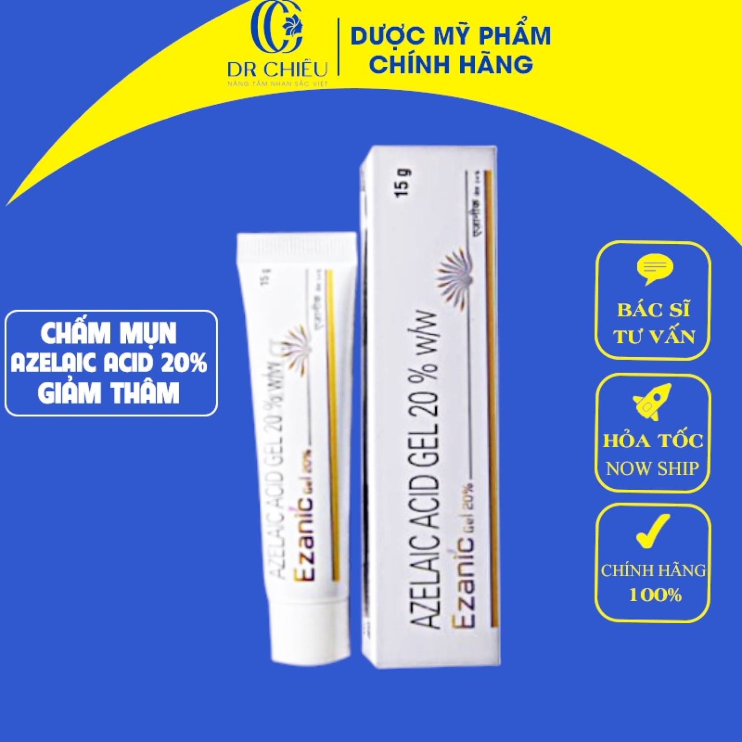 Chấm mụn Ezanic ɡel - 20% azelaic acid, hỗ trợ giảm mụn, giảm thâm mụn