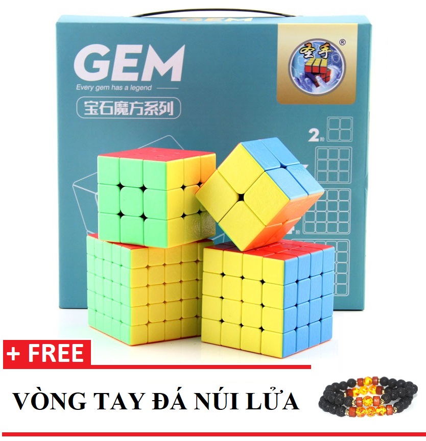 Combo Hộp 4 Rubik GEM 2x2 3x3 4x4 5x5 Xoay trơn mượt, bẻ góc tốt