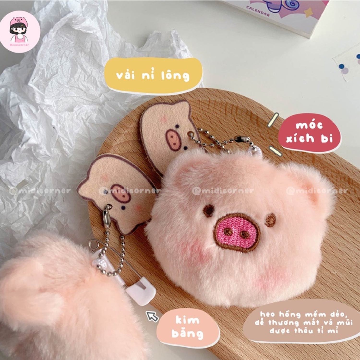 Móc khóa đầu heo mông heo dễ thương trang trí đeo cặp tiện lợi midi corner