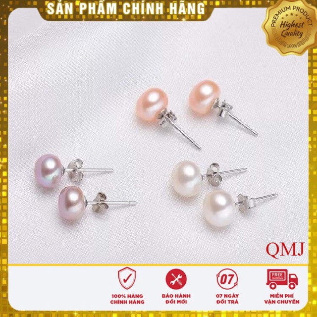 Khuyên nụ ngọc trai cao cấp ,Trang sức bạc QMJ Cam kết chuẩn Bạc Ta sáng đẹp, bền màu không lo đen xỉn, giao hàng giống ảnh, đúng chất lượng