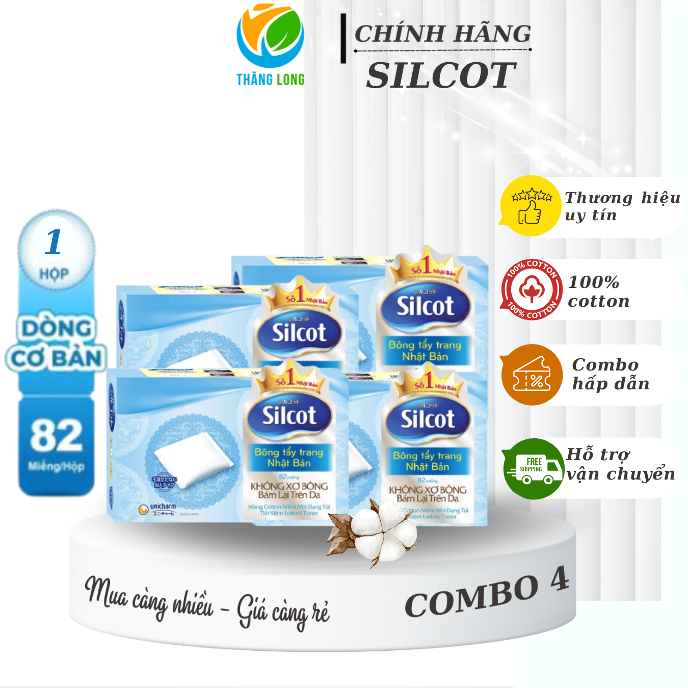 Bông trang điểm Silcot 82 miếng/hộp Combo 4