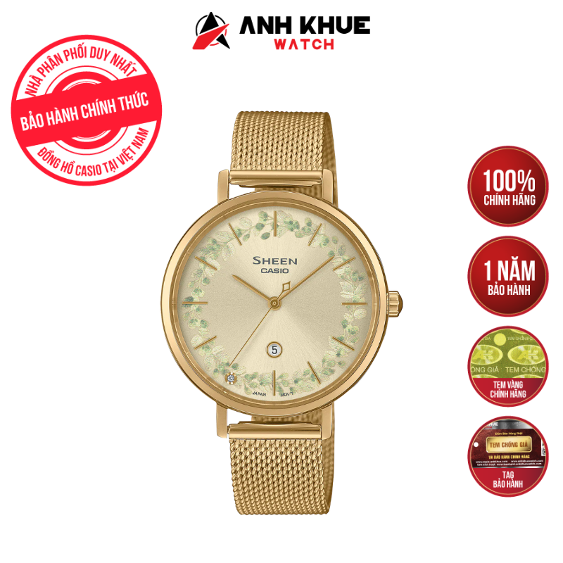 Đồng hồ casio sheen nữ dây kim loại she-4539fgm-9audf