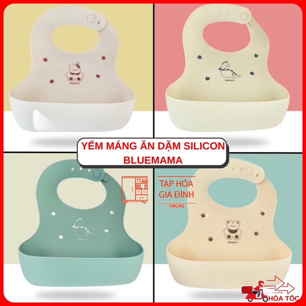 Yếm máng ăn dặm silicon cao cấp bluemama nhập khẩu chính hãng