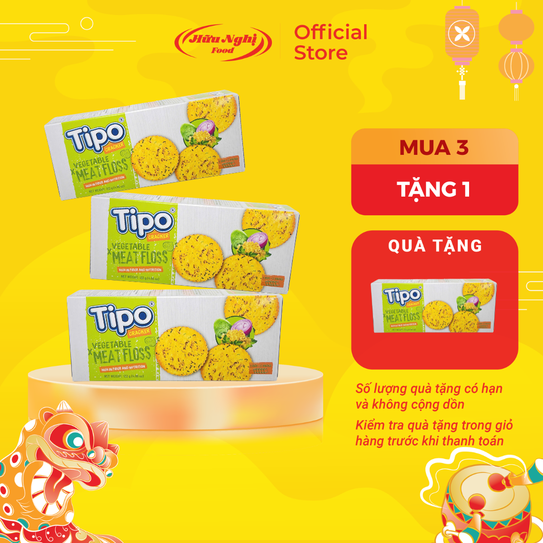 Bánh quy rau củ chà bông Tipo 132g Hữu Nghị dinh dưỡng, ngon giòn, ăn vặt tiện lợi