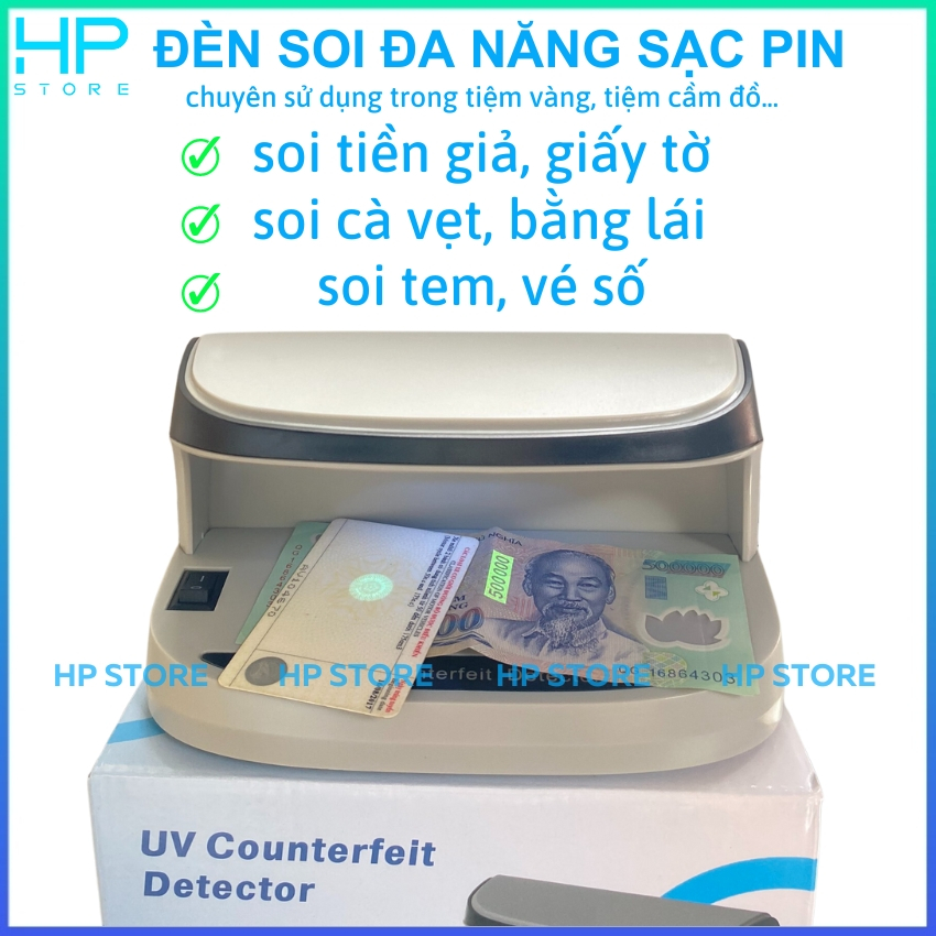 Đèn soi tiền giả, đèn soi giấy tờ, cà vẹt, bằng lái, vé số, tem, nhỏ gọn dễ mang đi, sạc pin tiện dụng