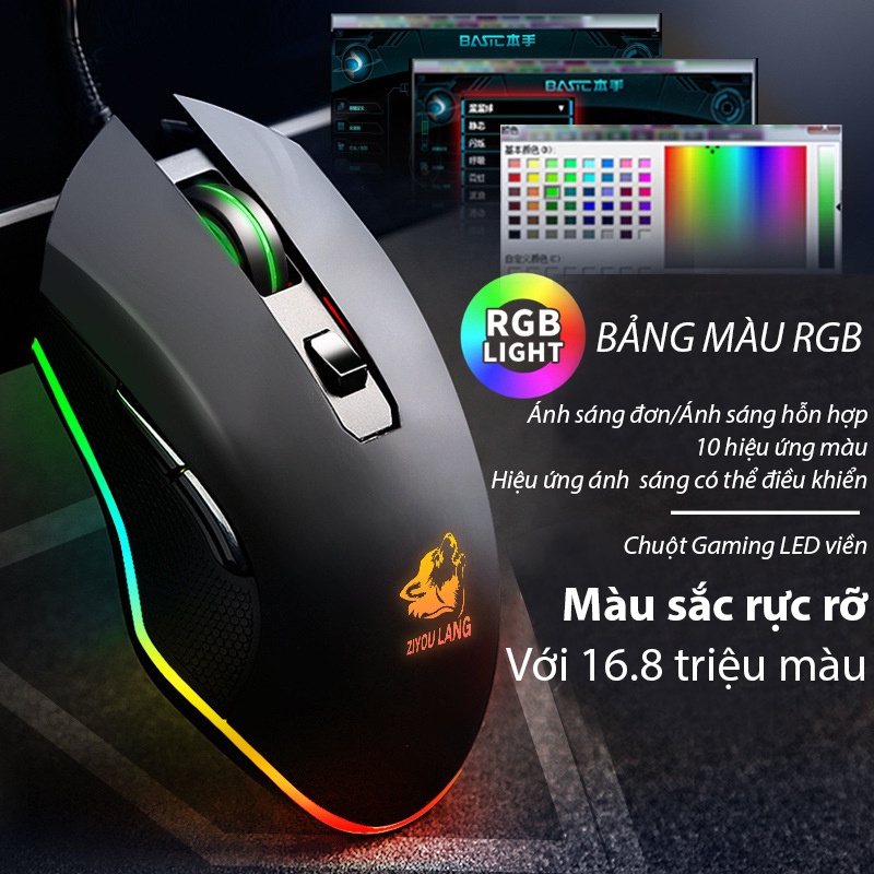 Chuột máy tính free wolf v1 led rgb chơi game tự động đổi màu cực đẹp