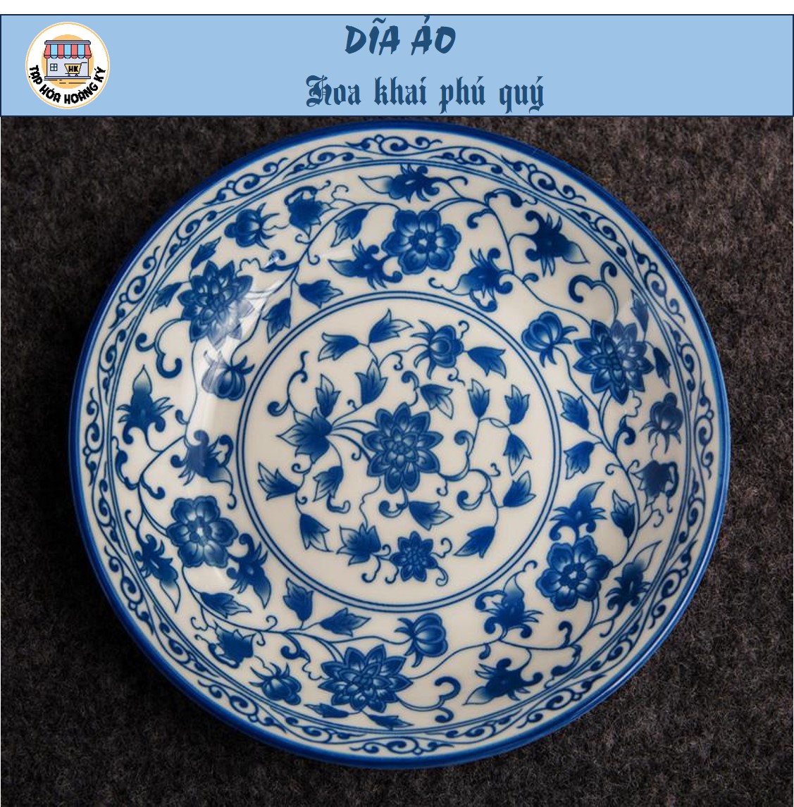 Dĩa ảo tròn gốm sứ 4d họa tiết hoa khai phú quý