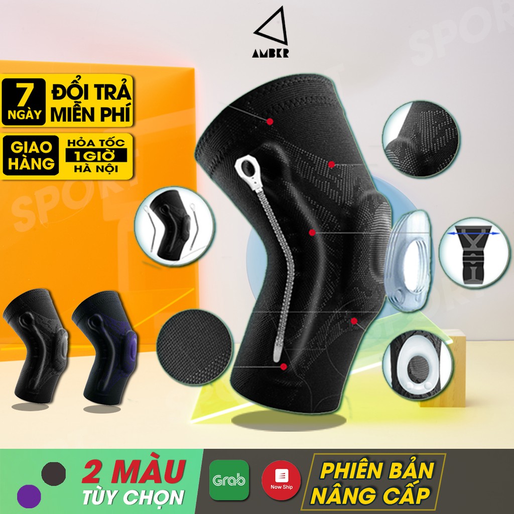 Đai bảo vệ khớp gối amber, đai bó gối thể thao silicon cao cấp, 2 lò xo trợ lực, hỗ trợ vận động - ab02 - ambervietnam