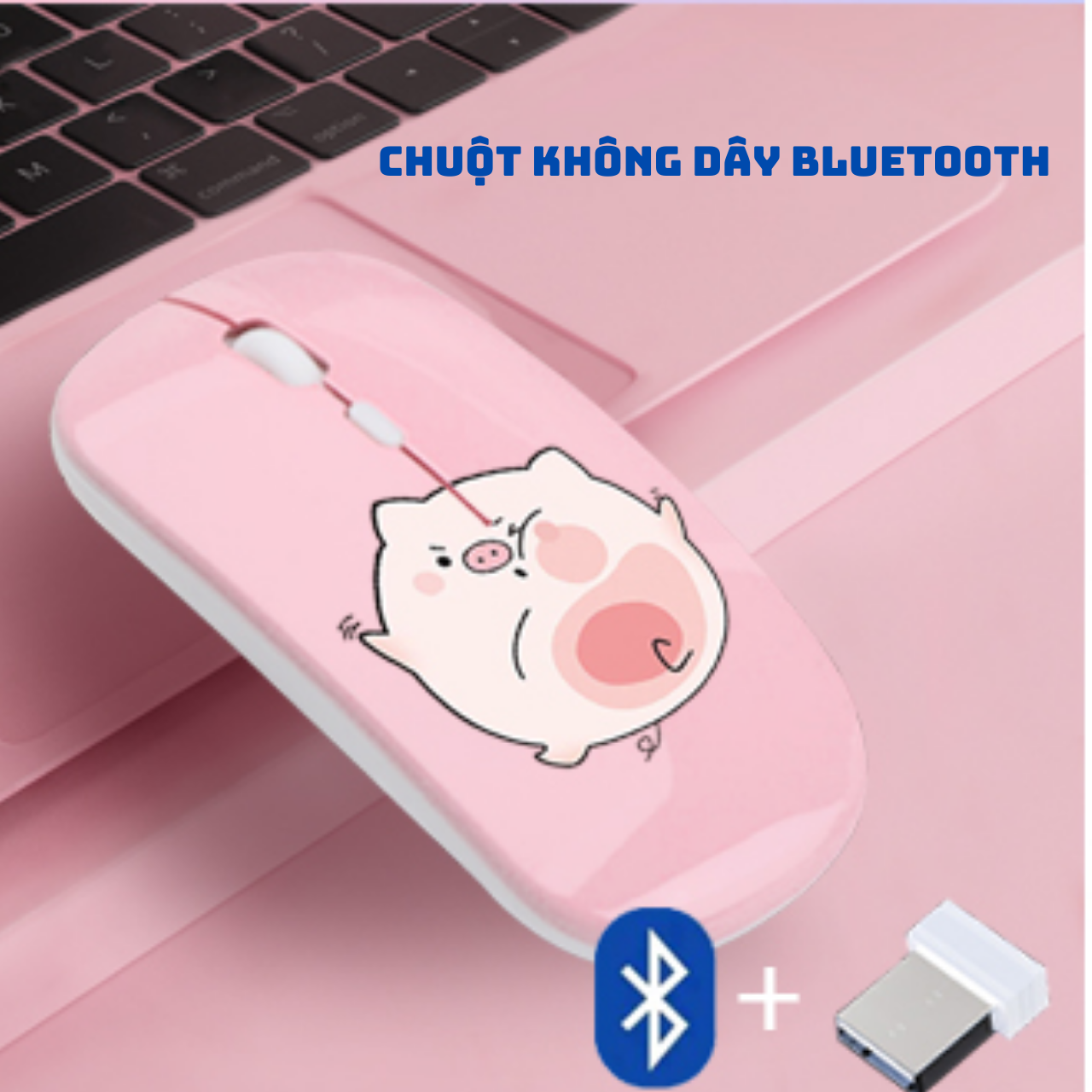 Chuột không dây kèm lót chuột siêu xinh / Có thể sạc lại, Bluetooth Dual Mode 5.1 Áp dụng cho Apple, Dell, Asus....