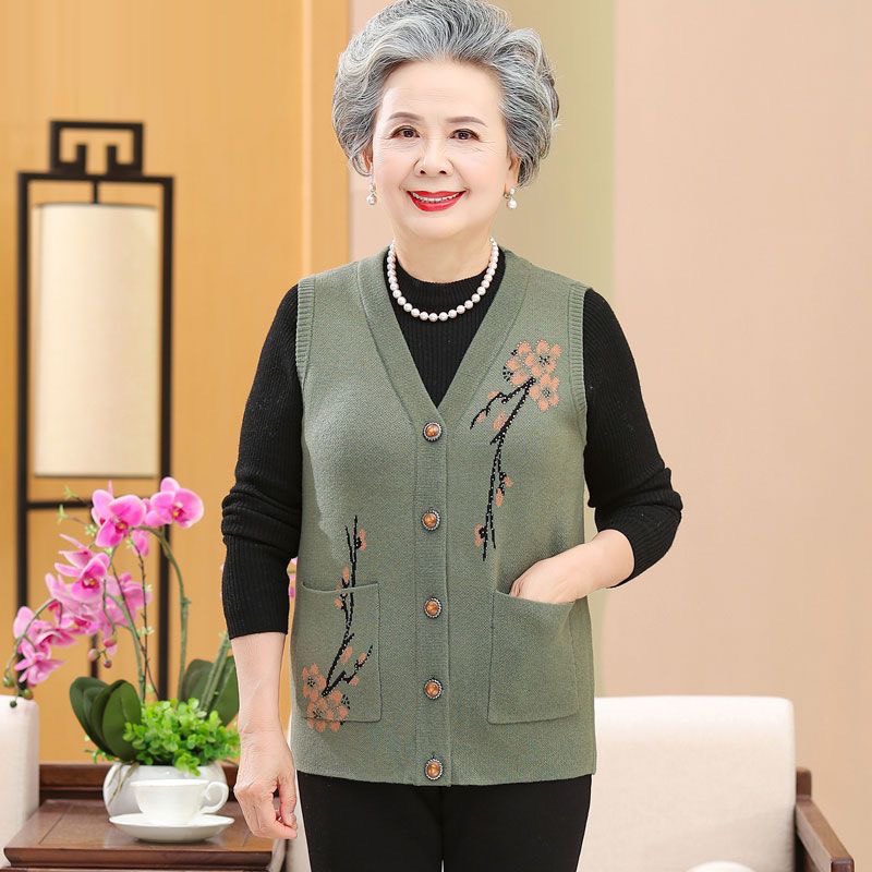 Áo gile cho người già, áo khoác len gile nữ trung niên cho bà cho mẹ kiểu sáng sang trọng