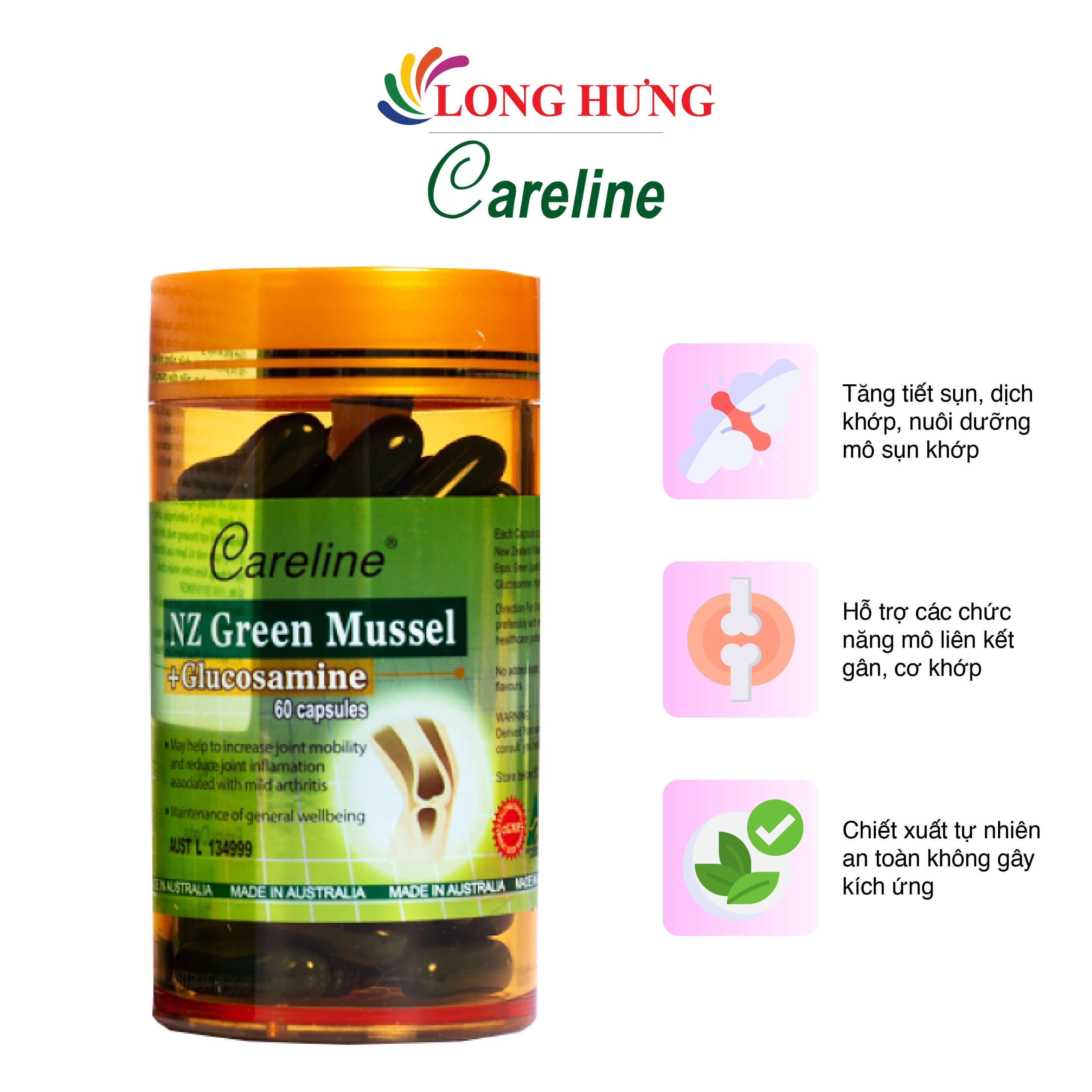 Viên uống Careline NZ Green Mussel hỗ trợ xương khớp 60 viên