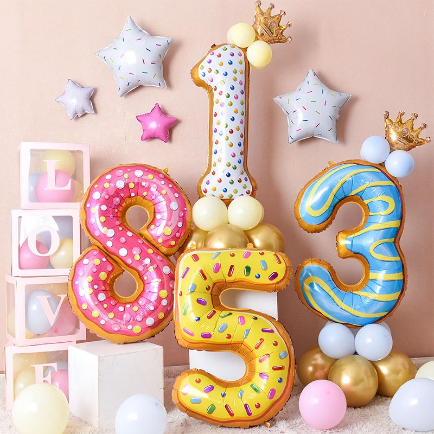 Bóng số kiếng lá nhôm 70cm hình bánh donut/ bánh donut độc đáo trang trí tiệc cưới/ sinh nhật cho bé