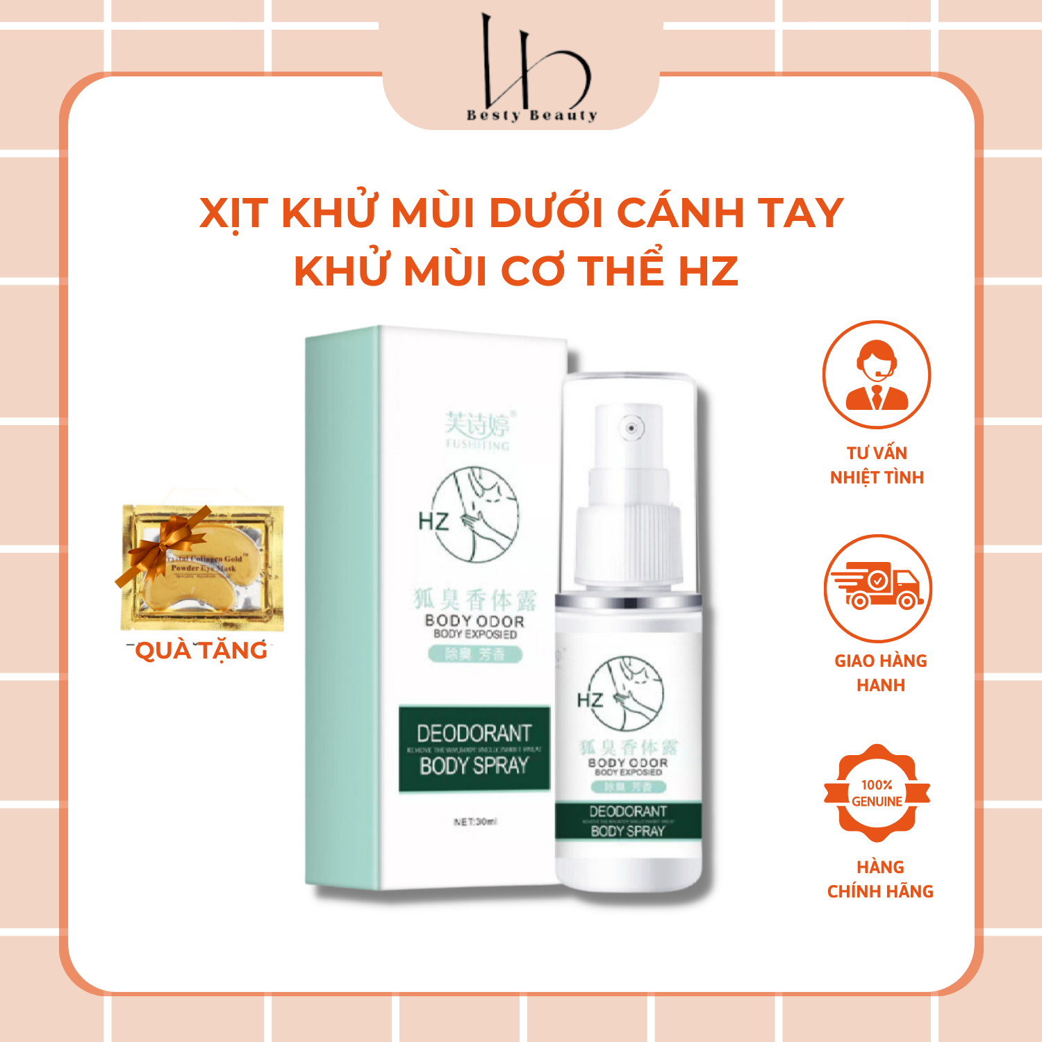 Xịt ngăn mùi khử khuẩn hz xịt ngăn mùi hôi nách, ngăn mồ hôi cơ thể, mùi thơm tự nhiên 30ml - besty beauty