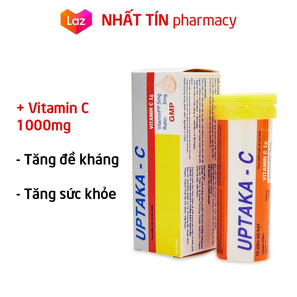 Viên C sủi vitamin C 1000mg UPTAKA C tăng sức đề kháng, tăng sức khỏe - Hộp 10 viên