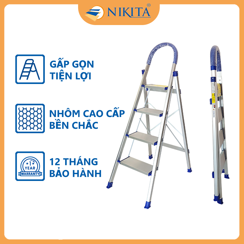 Thang ghế nhôm NIKITA - Thang nhôm gia đình 4 bậc- 0.9m