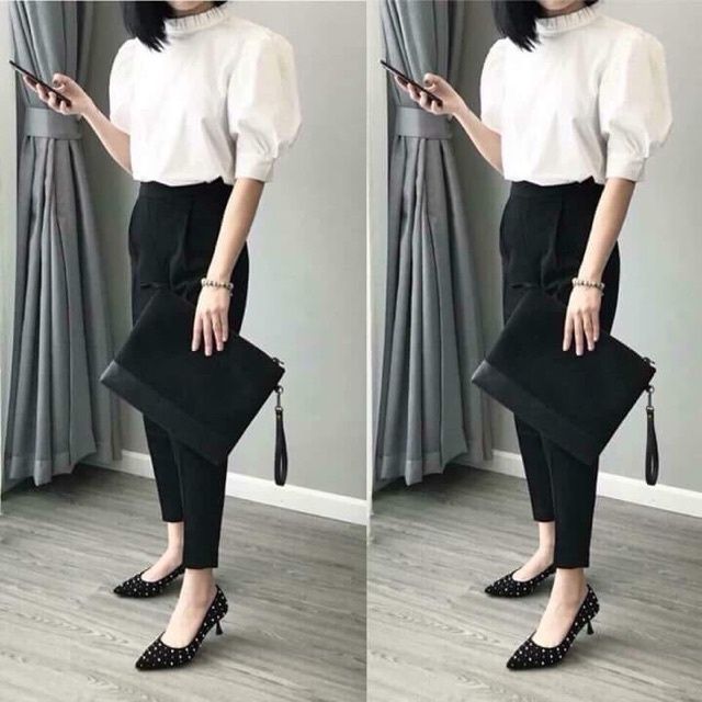 Quần tây đen nữ đi học khóa sườn chun sau lưng, co giãn thoải mái