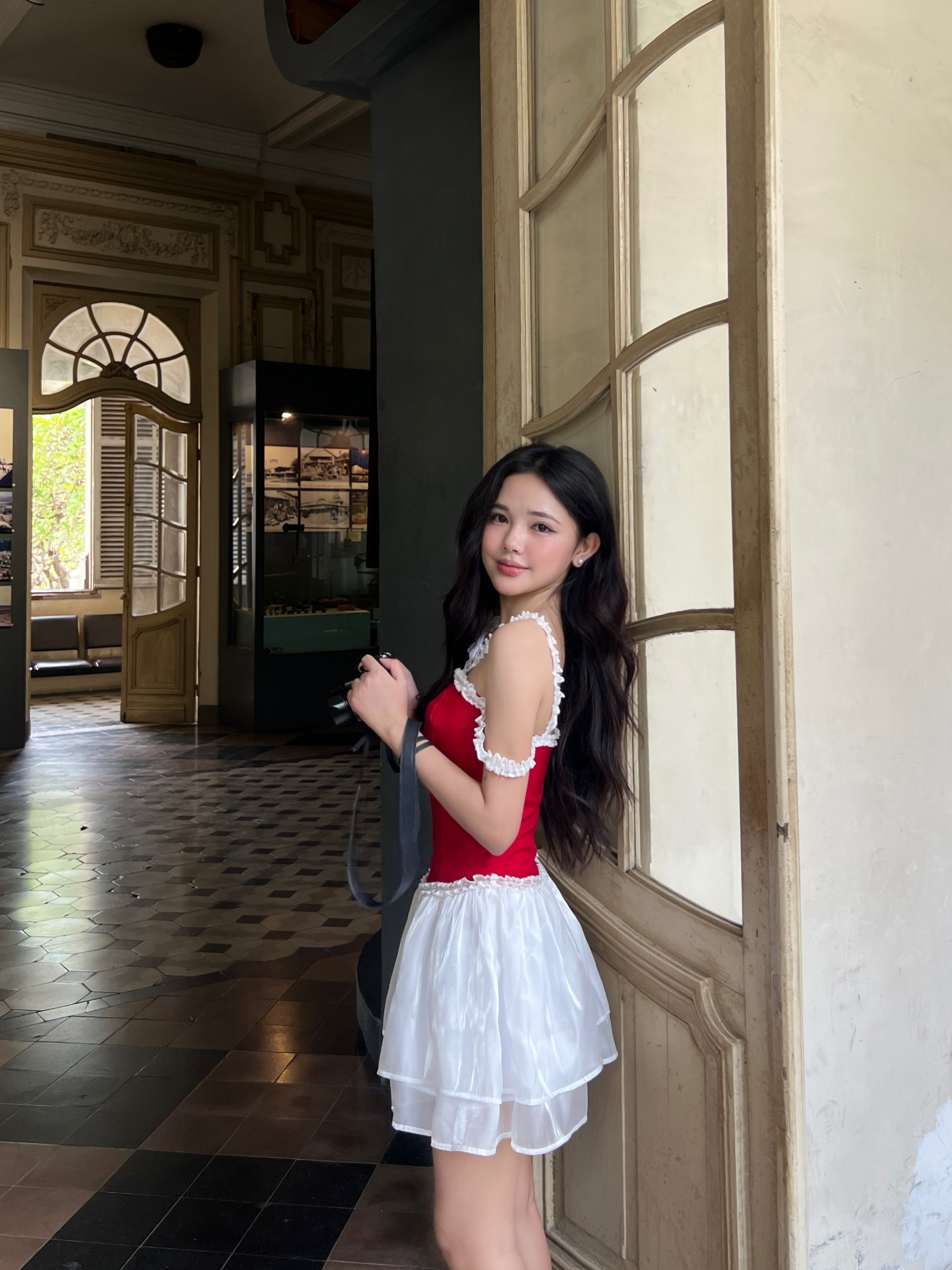 Đầm phối organza 2 tầng bèo nhún dây vai | jolie dress - clélie
