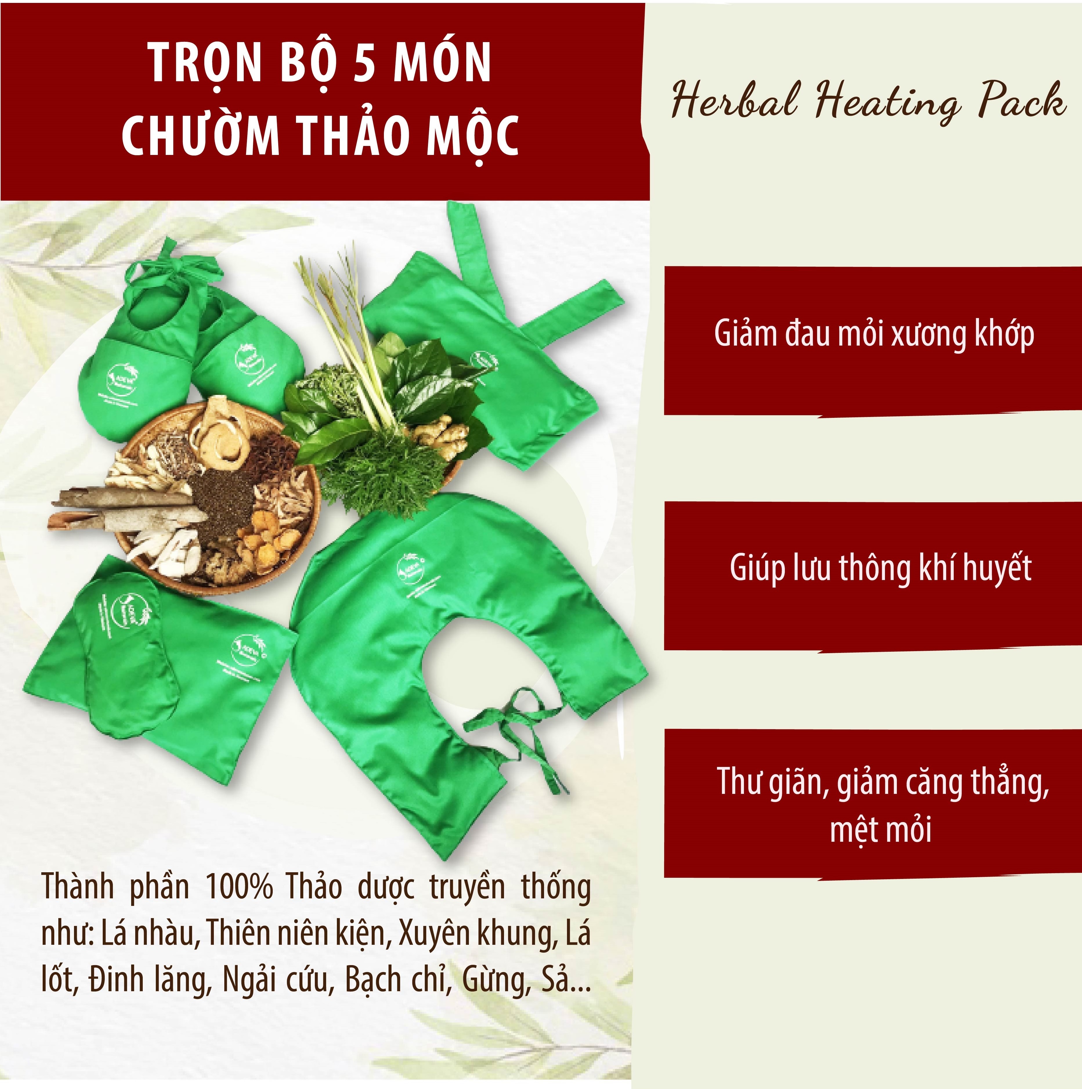 Combo Túi chườm thảo mộc - ADEVA NONI - Chườm vai, lưng - bụng, mắt, chân, gối đa năng cho cơ thể thư giãn, thoải mái