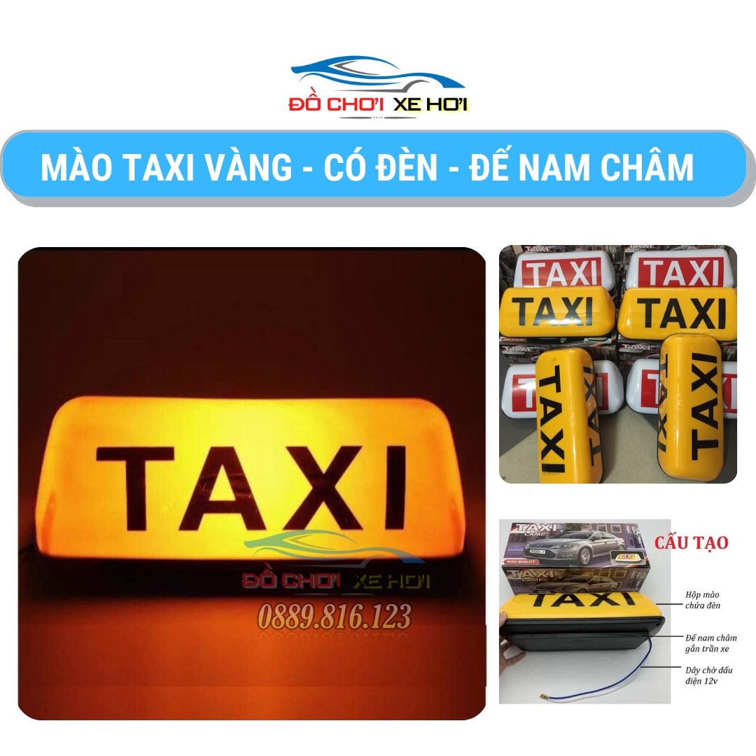 Mào taxi vàng - có đèn - đế nam châm cỡ 28cm