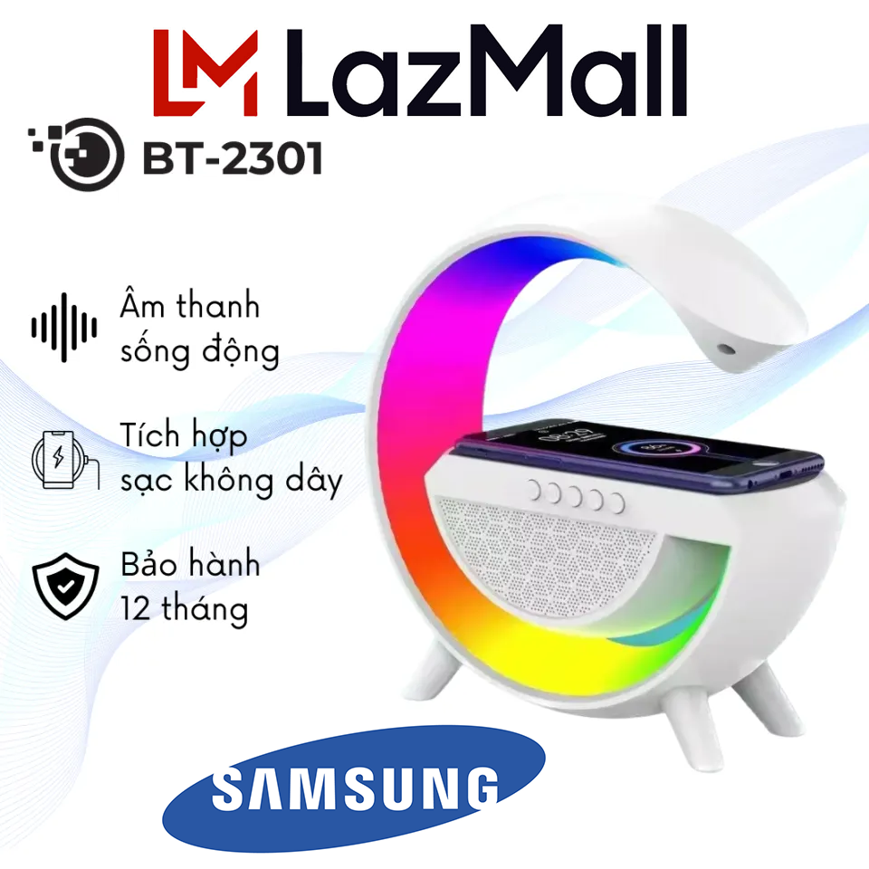 LazMall Ho Chi Minh City Samsung Phân Phối Chính Hãng Loa Bluetooth Chữ G tích hợp đèn Led RGB và sạc không dây, Loa nghe nhạc bluetooth BT_2301 hiệu ứng ánh sáng nhiều màu sắc
