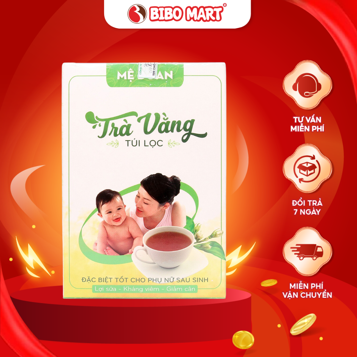  Trà Vằng Túi Lọc Mệ Đoan Giúp Lợi Sữa Kháng Viêm Và Giảm Cân Cho Mẹ Sau Sinh Hộp 30 Túi - Bibo Mart 