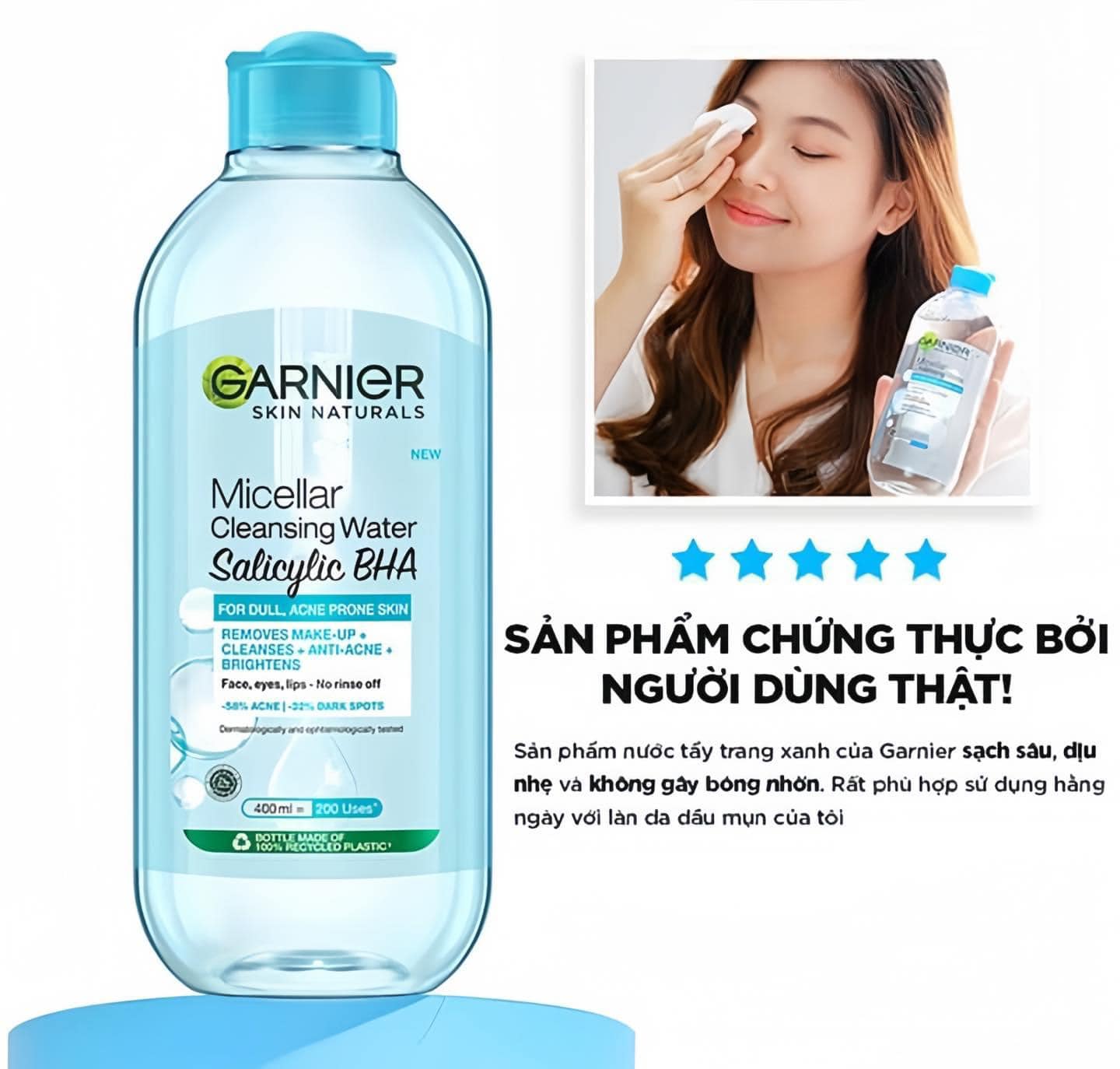 Nước Tẩy Trang Dành Cho Da Dầu Mụn Garnier Salicylic BHA Micellar Cleansing Water 400ml - XANH