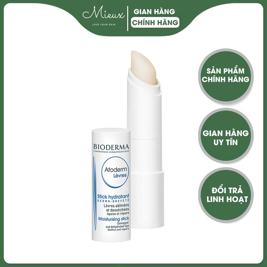 son dưỡng môi không màu Bioderma thành phần 100% từ tự nhiên, được làm dưới nền sáp màu trắng tự nhiên, không màu, phù hợp cho cả nam giới và nữ giới - Mieux