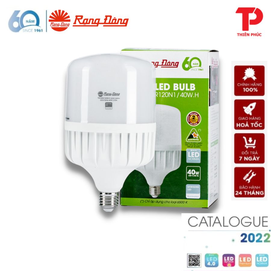 Bóng đèn led bulb trụ 40w - model: led tr100nđ.40w.h rạng đông