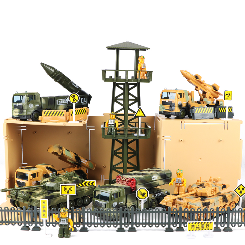 Bộ đồ chơi xe quân sự cho bé với nhiều chi tiết gồm 6 xe, quân sự đài gác, 4 hình người và các chi tiết nhỏ (nhựa PVC cao cấp)