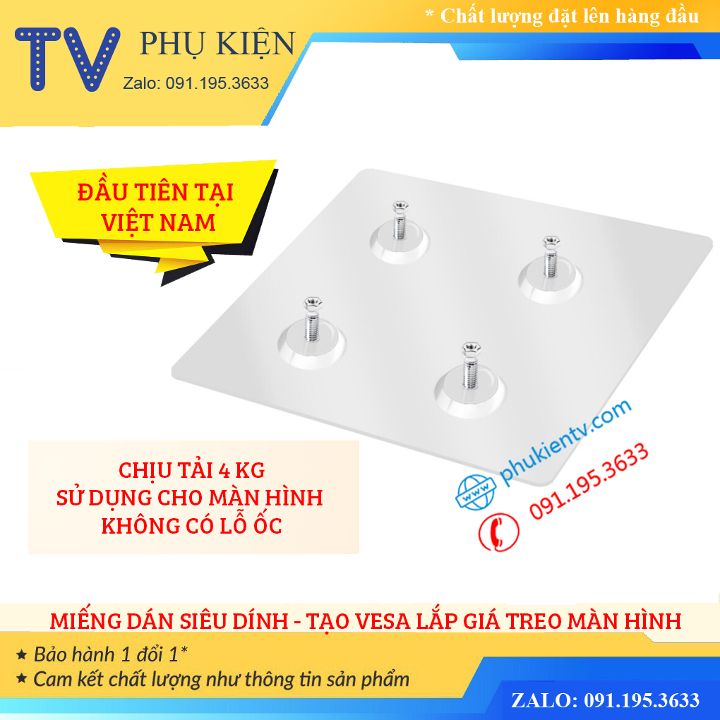 Tấm Dán Tạo Vesa Màn Hình 17 - 27 Inch Tải Trọng Tối Đa 4 Kg - Thay Cho Bộ Kẹp Màn Hình - Lắp Đặt Cùng Giá Treo Màn Hình