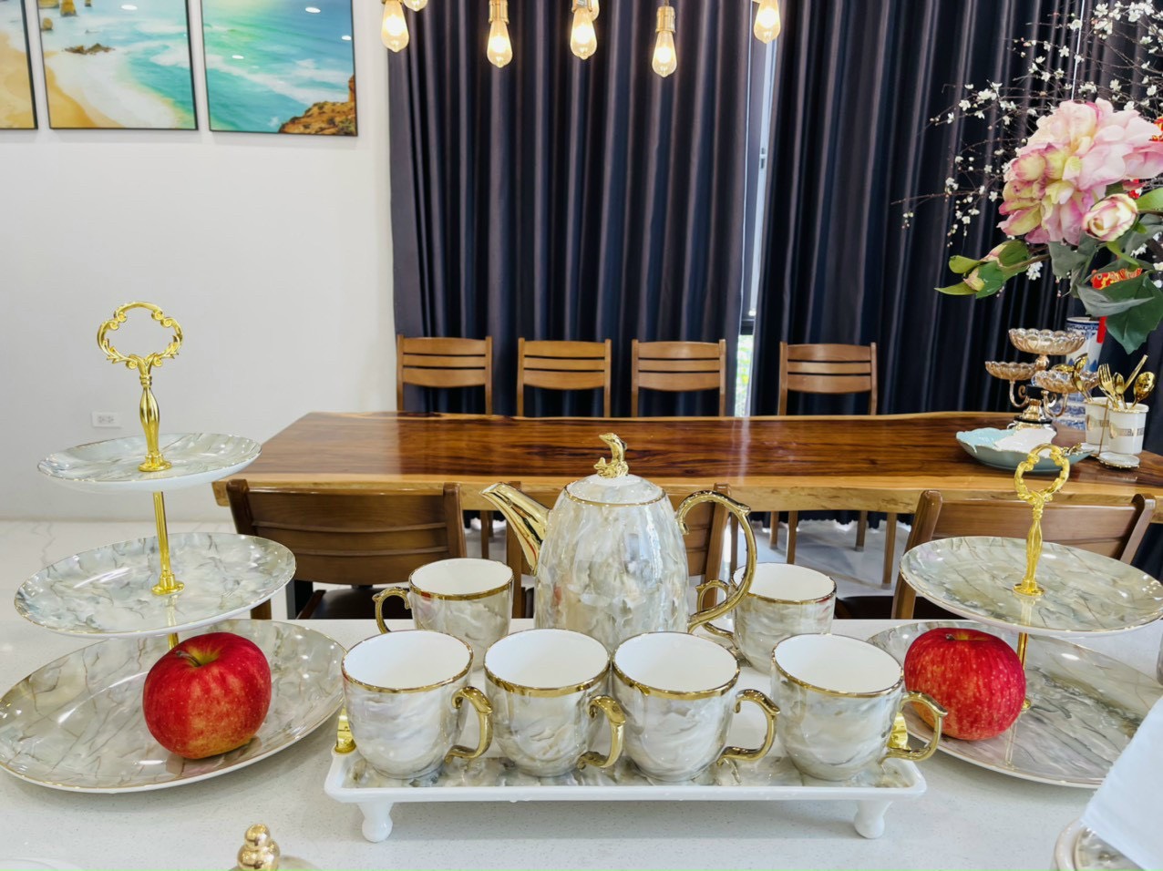 Ấm Chén Vân Đá, ấm chén vân đá. Bộ chén pha trà màu vân đá, chén uống trà, bộ ấm chén phà trà màu vân đá cao cấp, ấm chén pha trà màu vân đá