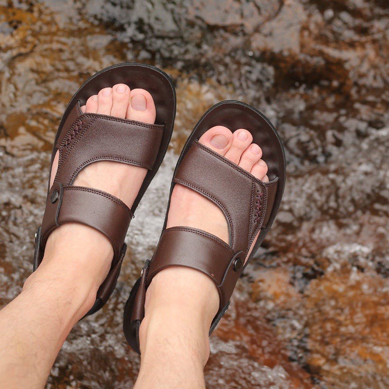 Dép da nam dép nam quai ngang cao cấp, Dép nam da cao cấp đẹp quai chéo ngang có quai hậu thời trang niên trẻ trung