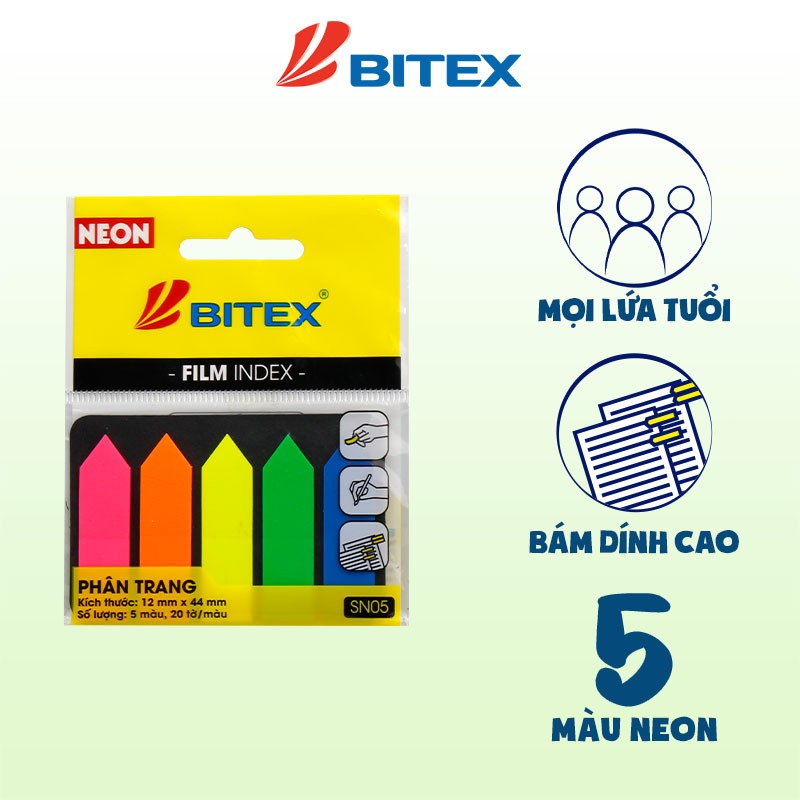 1 xấp Giấy note/ghi nhớ/phân trang Pronoti/Bitex 5 màu nhựa
