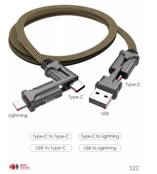 Cáp sạc nhanh hoco. 4 trong 1 60w 3a usb type c pd dành cho tất cả các dòng điện thoại